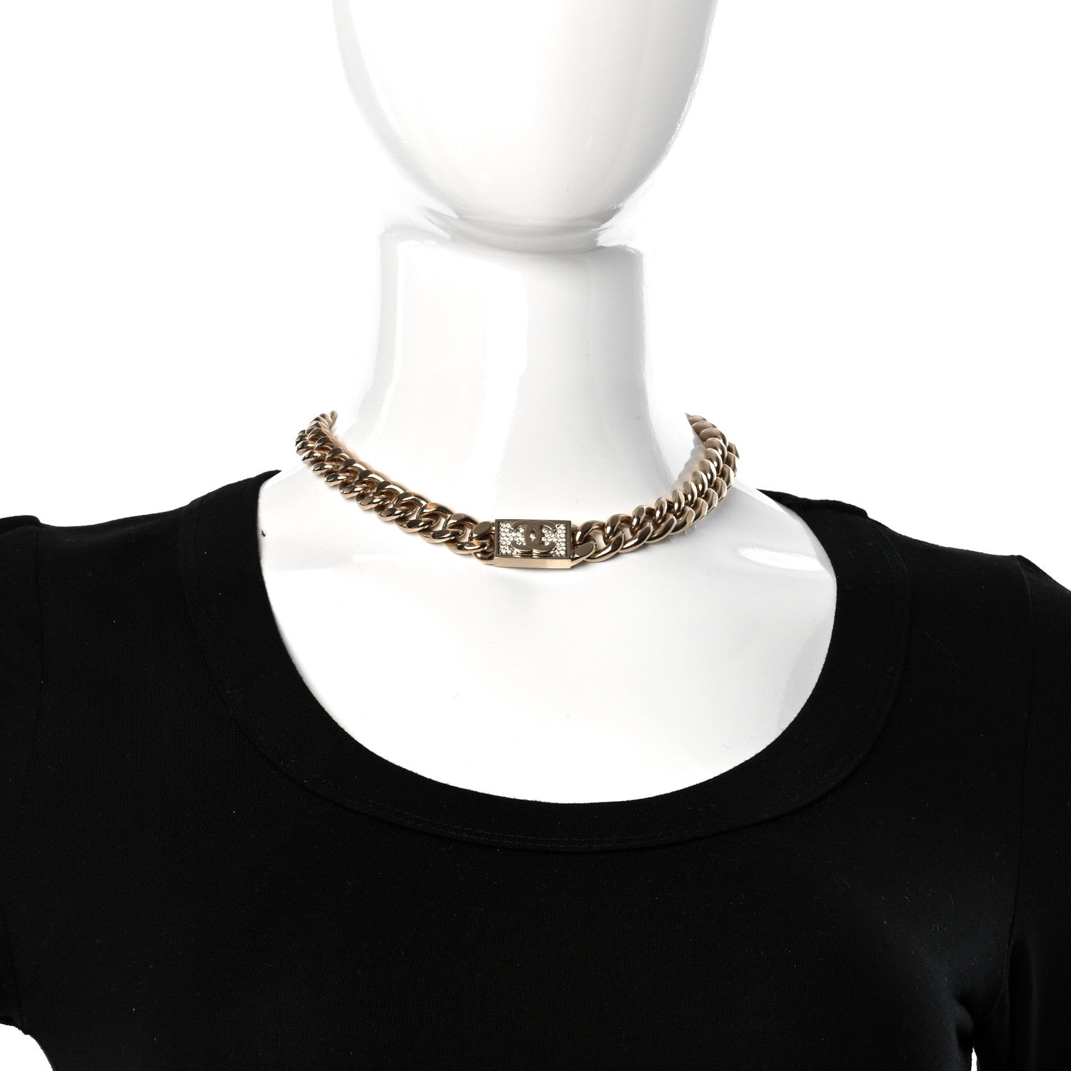 Chanel Crystal CC Chain Link Choker Necklace Gold 2 of 4