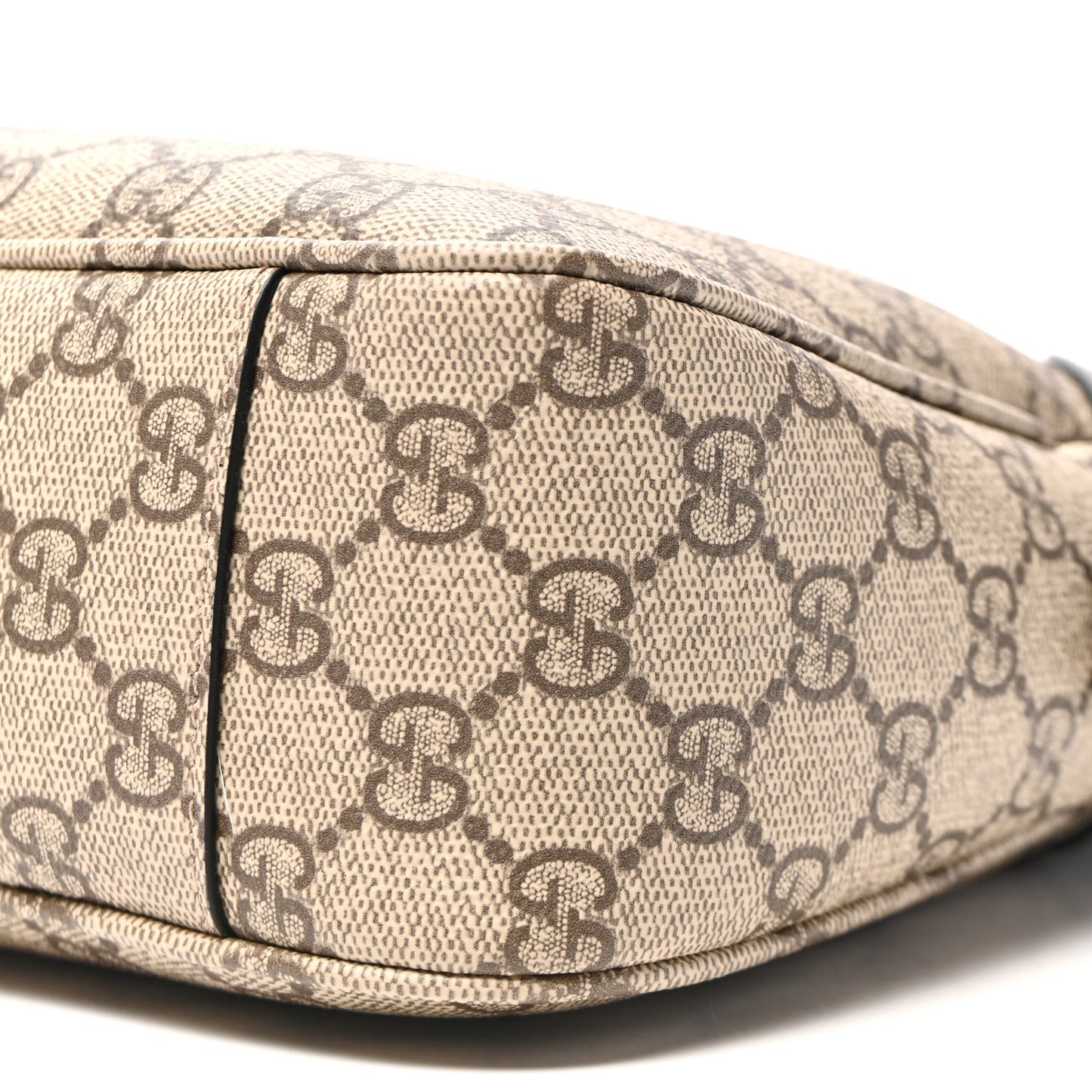 GG Supreme Monogram Textured Calfskin Medium Emblem Shoulder Bag Beige Dark Brown Black
