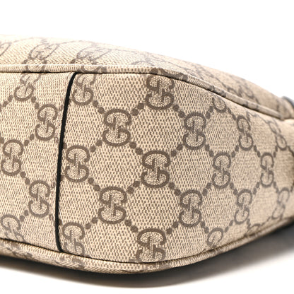 Gucci GG Supreme Monogram Textured Calfskin Medium Emblem Shoulder Bag Beige Dark Brown Black 10 of 10