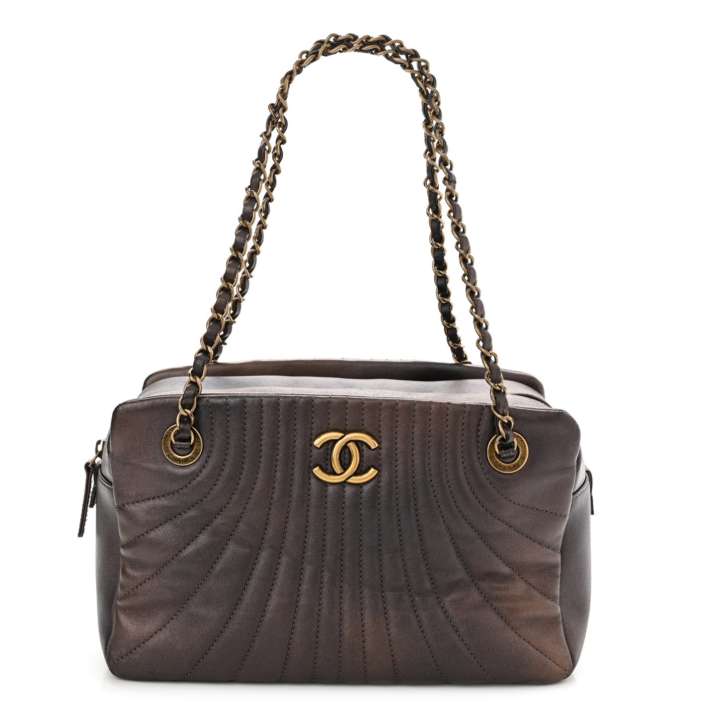 Metallic Lambskin Paris Shanghai Quilted Tote Khaki