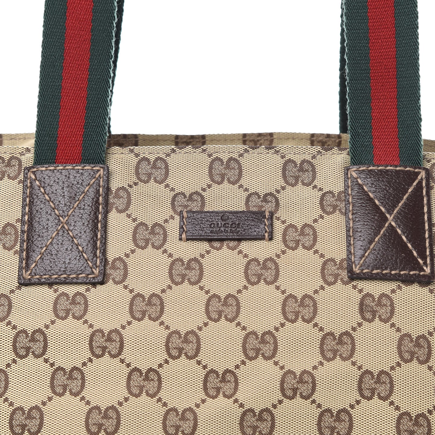GG Monogram Small Web Handle Bucket Tote Dark Brown