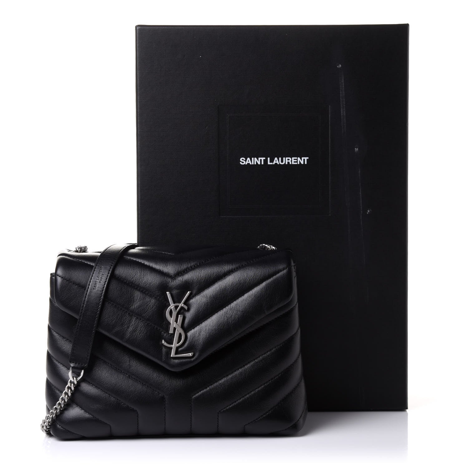 Saint Laurent Calfskin Y Quilted Monogram Small Loulou Chain Satchel Black 11 of 13