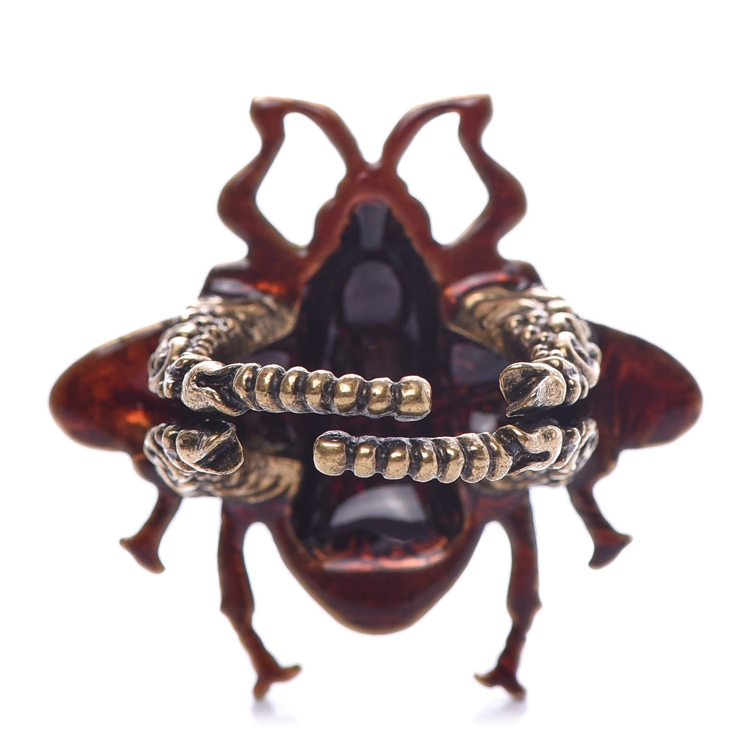 Gucci Metal Enamel Bee Ring 7.5 Aged Gold 3 of 5
