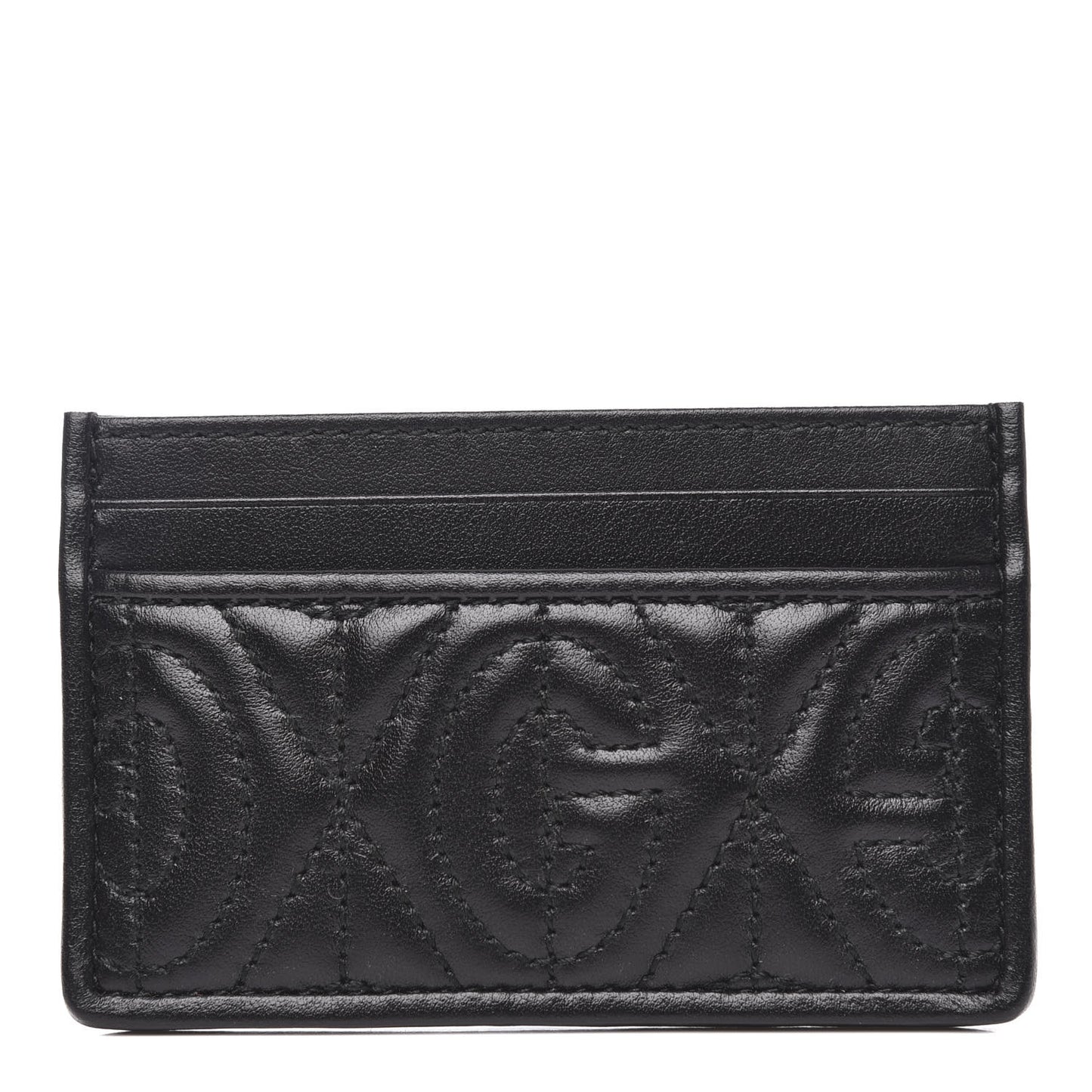 Calfskin G Rhombus Quilted Card Holder Black