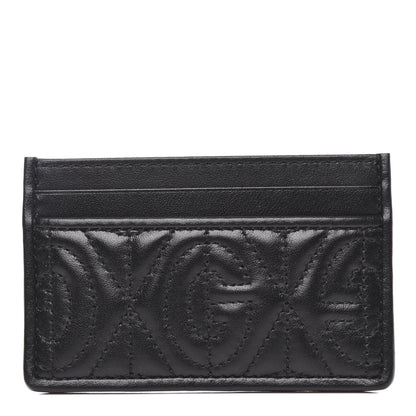 Gucci Calfskin G Rhombus Quilted Card Holder Black 1 of 7