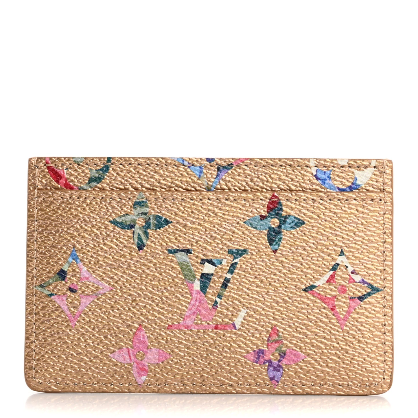 Metallic Monogram LV Garden Card Holder Gold