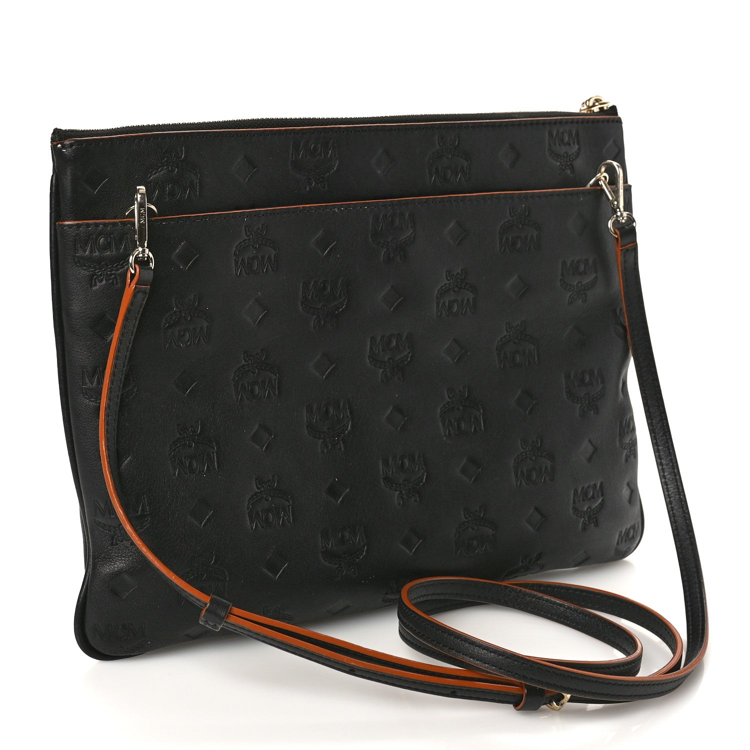 MCM Calfskin Ottomar Monogram Medium Crossbody Pouch Black 3 of 11