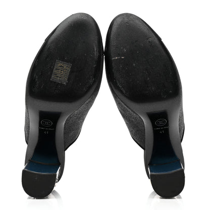 Chanel Fabric Glitter Cap Toe Logo Pumps 41 Black 6 of 9