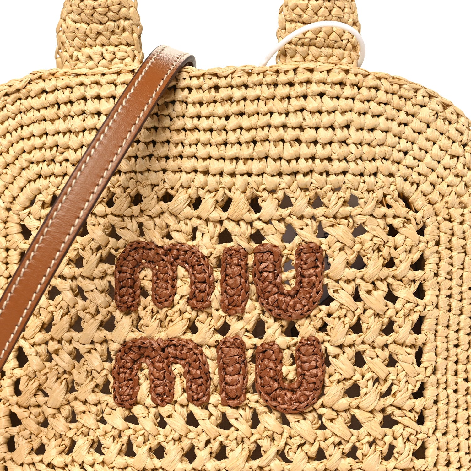 Miu Miu Raffia Crochet Woven Tote Bag Beige 8 of 10