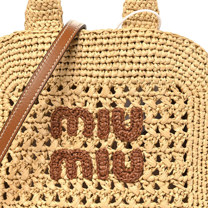 Miu Miu Raffia Crochet Woven Tote Bag Beige 8 of 10