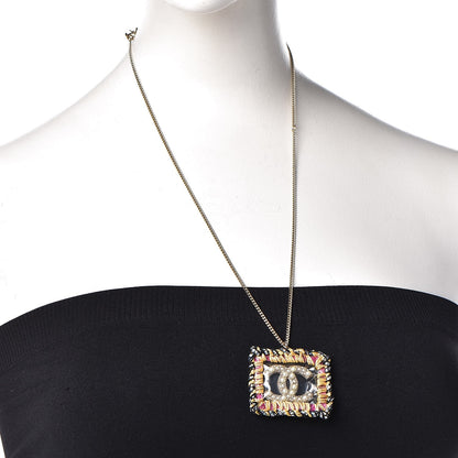 Chanel Tweed Pearl CC Medallion Necklace Multicolor 2 of 6