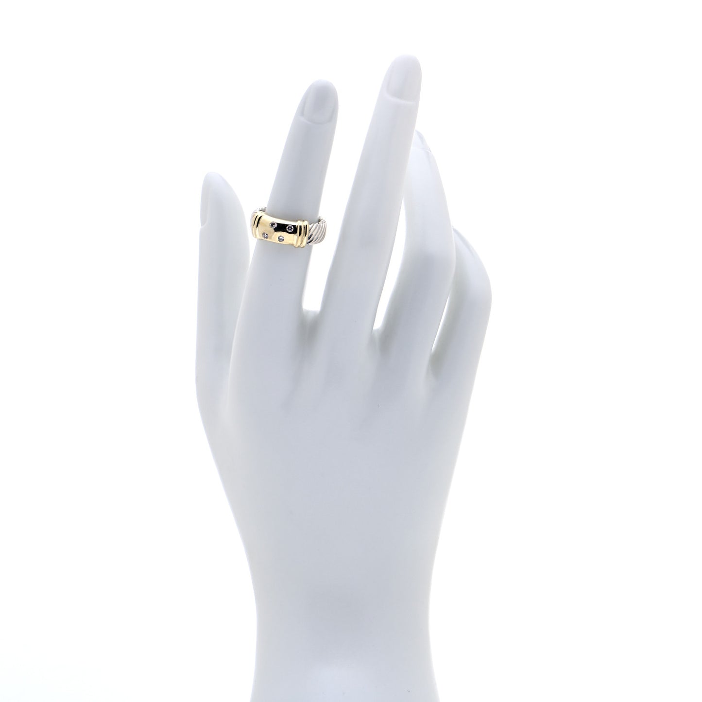 Sterling Silver 14K Yellow Gold Diamond Metro Cable Ring 51 5.75
