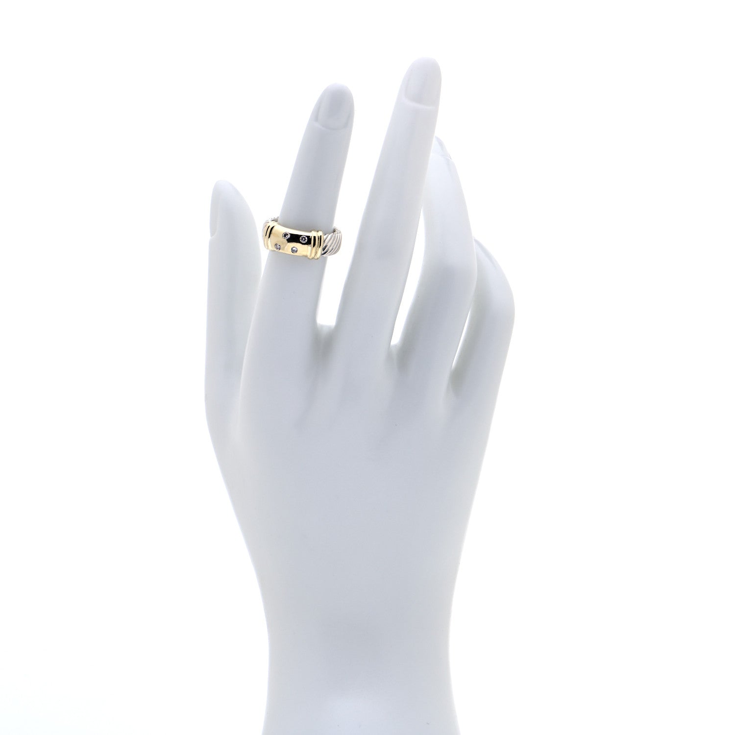 David Yurman Sterling Silver 14K Yellow Gold Diamond Metro Cable Ring 51 5.75 2 of 5