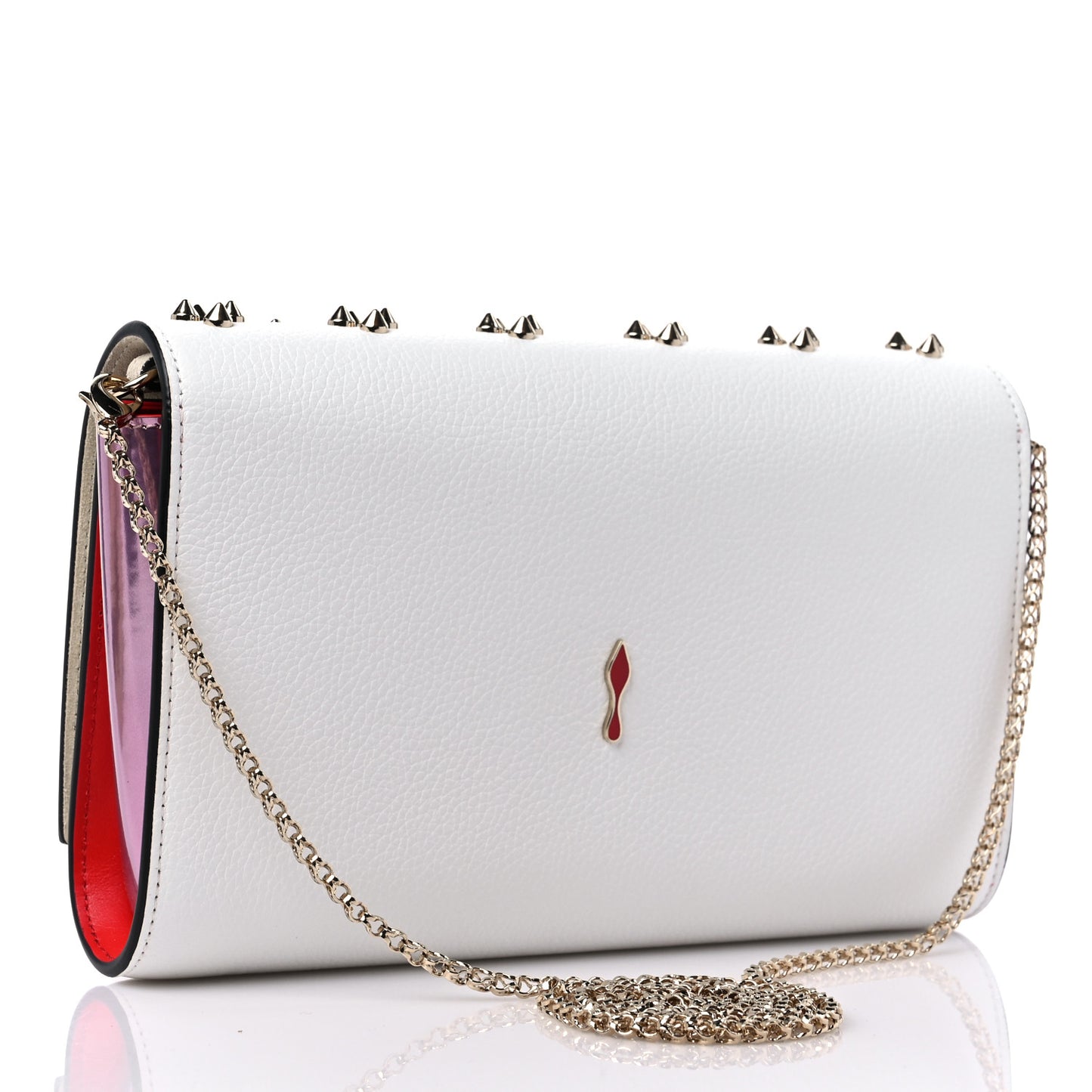 Grained Calfskin Spikes Loubinthesky Paloma Wallet On Chain White