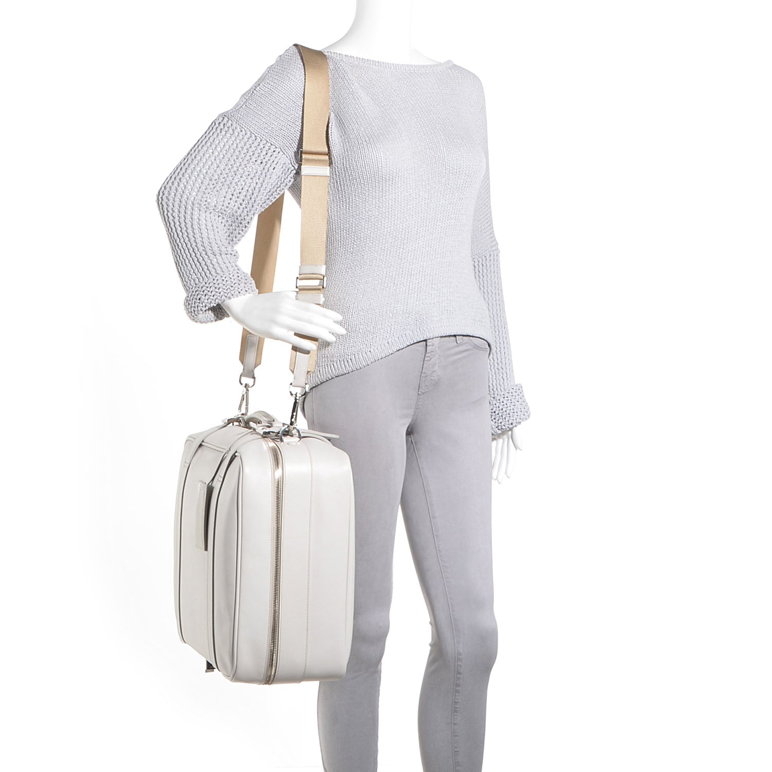 Prada Saffiano Travel Weekender Bag Talco 2 of 10