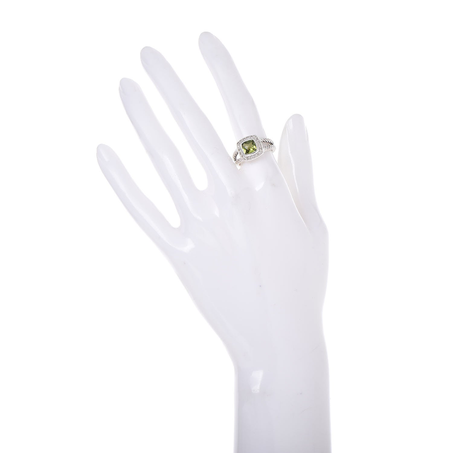David Yurman Sterling Silver Diamond Peridot 7mm Petite Albion Ring 52 6 2 of 5