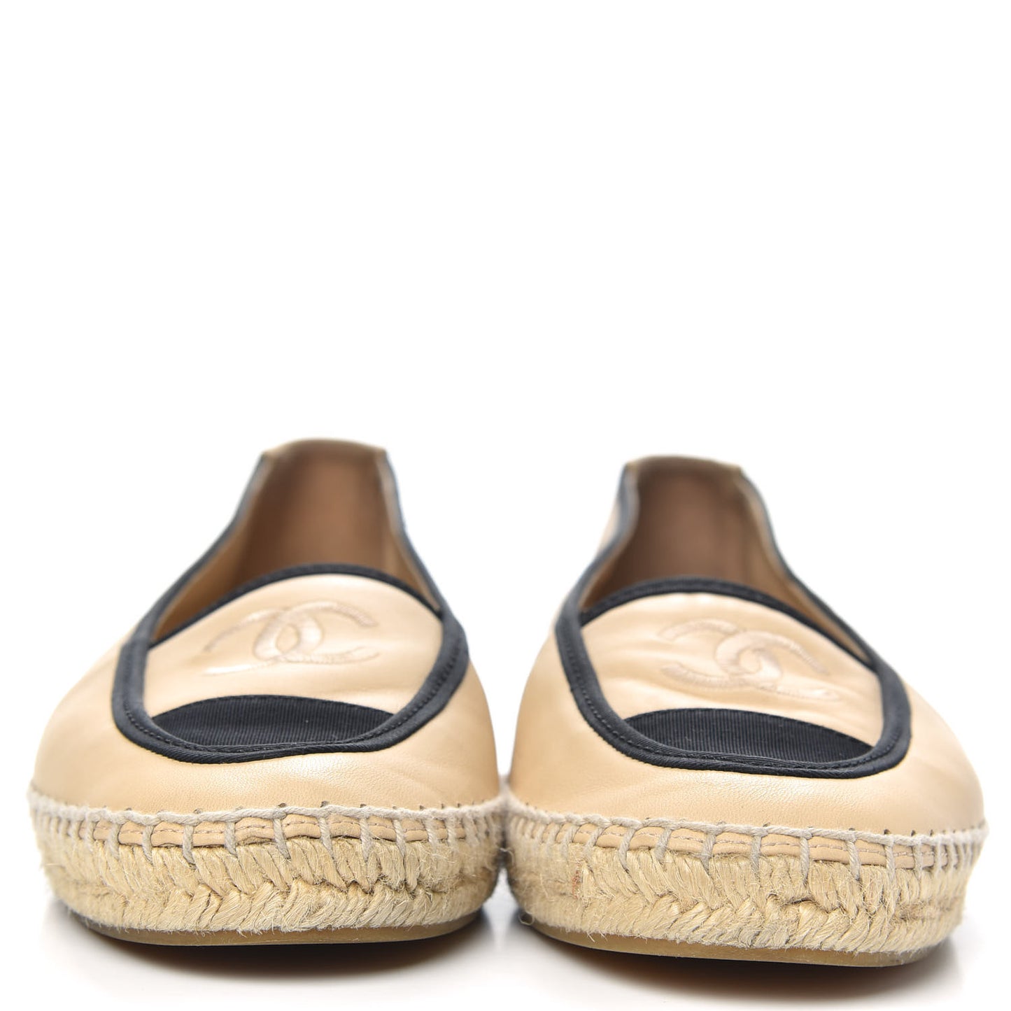Lambskin Grosgrain CC Espadrilles 38 Beige Black