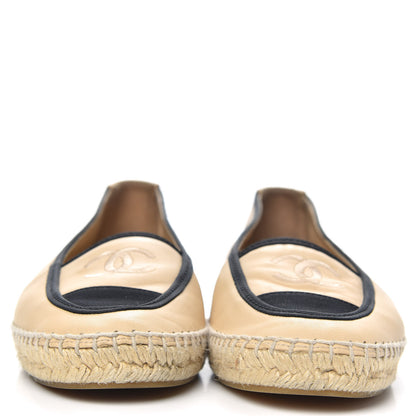 Chanel Lambskin Grosgrain CC Espadrilles 38 Beige Black 2 of 8