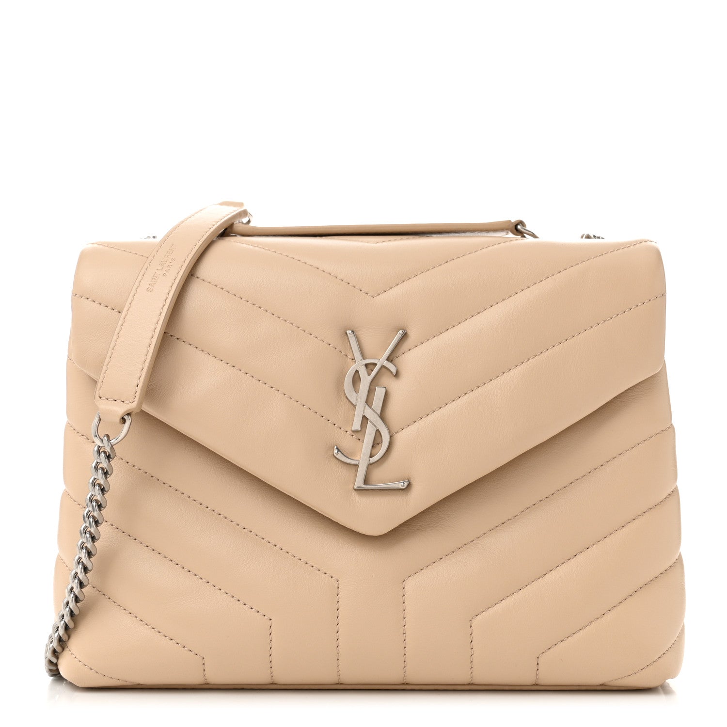 Saint Laurent Calfskin Y Quilted Monogram Small Loulou Chain Satchel Dark Beige 1 of 10
