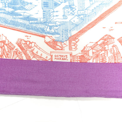 Hermes Cashmere Silk La Cite Cavaliere Shawl 140 Mauve Petrole Coral 4 of 4