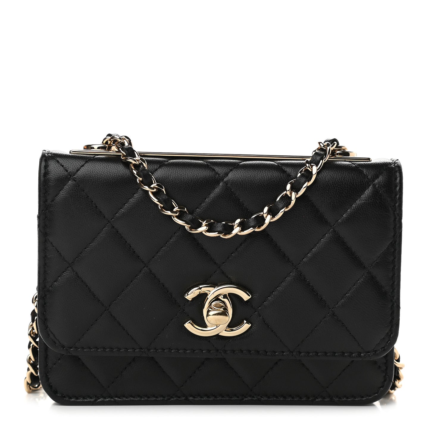 Lambskin Quilted Mini Trendy CC Wallet On Chain WOC Black