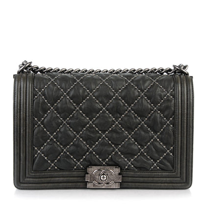 Chanel Crumpled Lambskin Large Studded Boy Flap Dark Gray 1 of 8