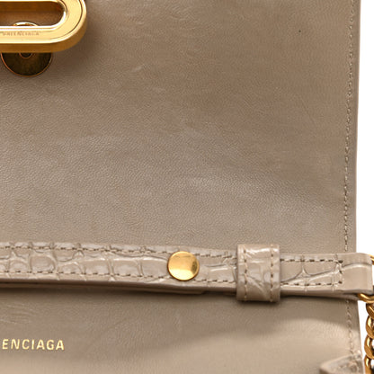 Balenciaga Shiny Calfskin Crocodile Embossed Hourglass Chain Bag Taupe 9 of 11