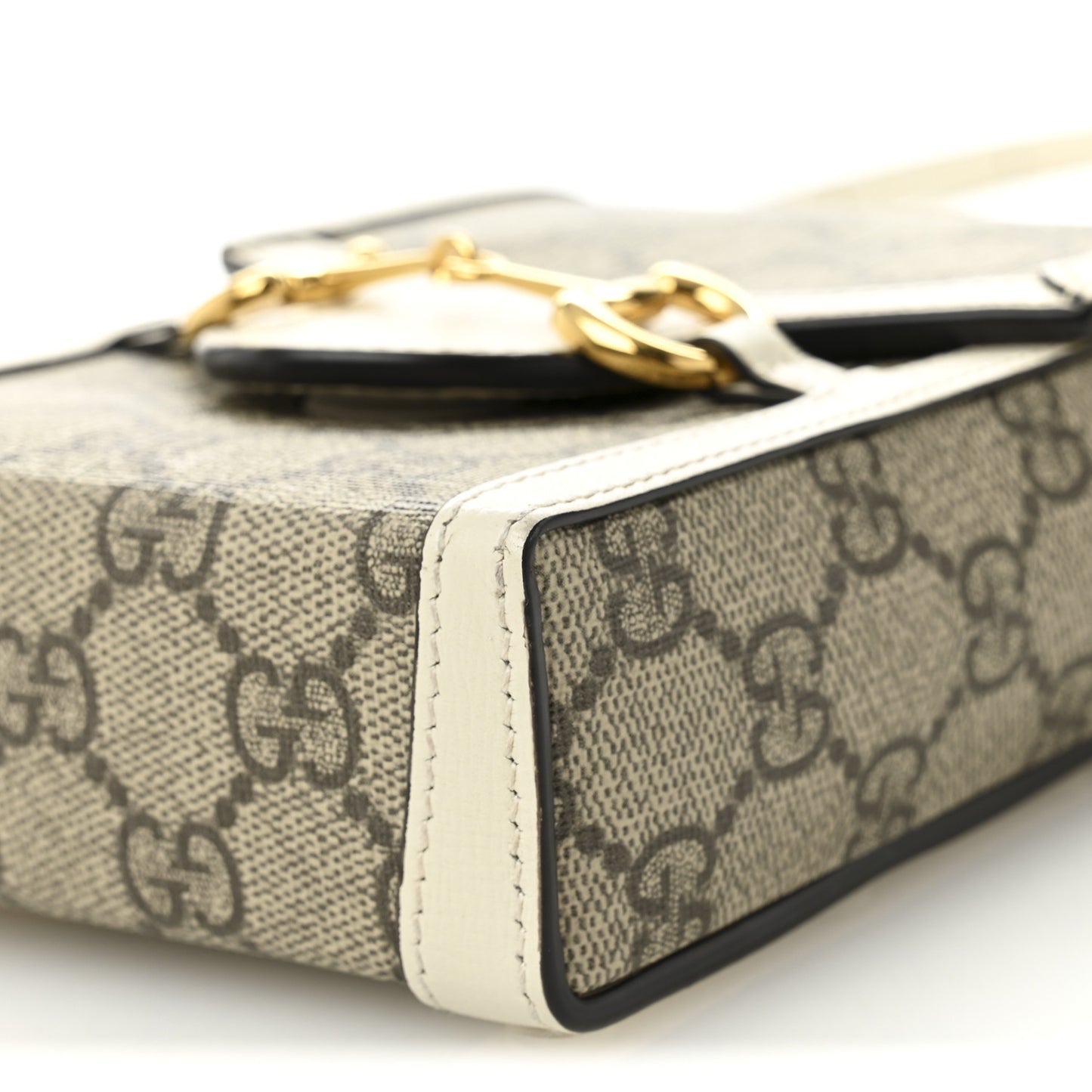 GG Supreme Monogram Azalea Calfskin Mini Horsebit 1955 Crossbody Bag Beige Ebony Mystic White