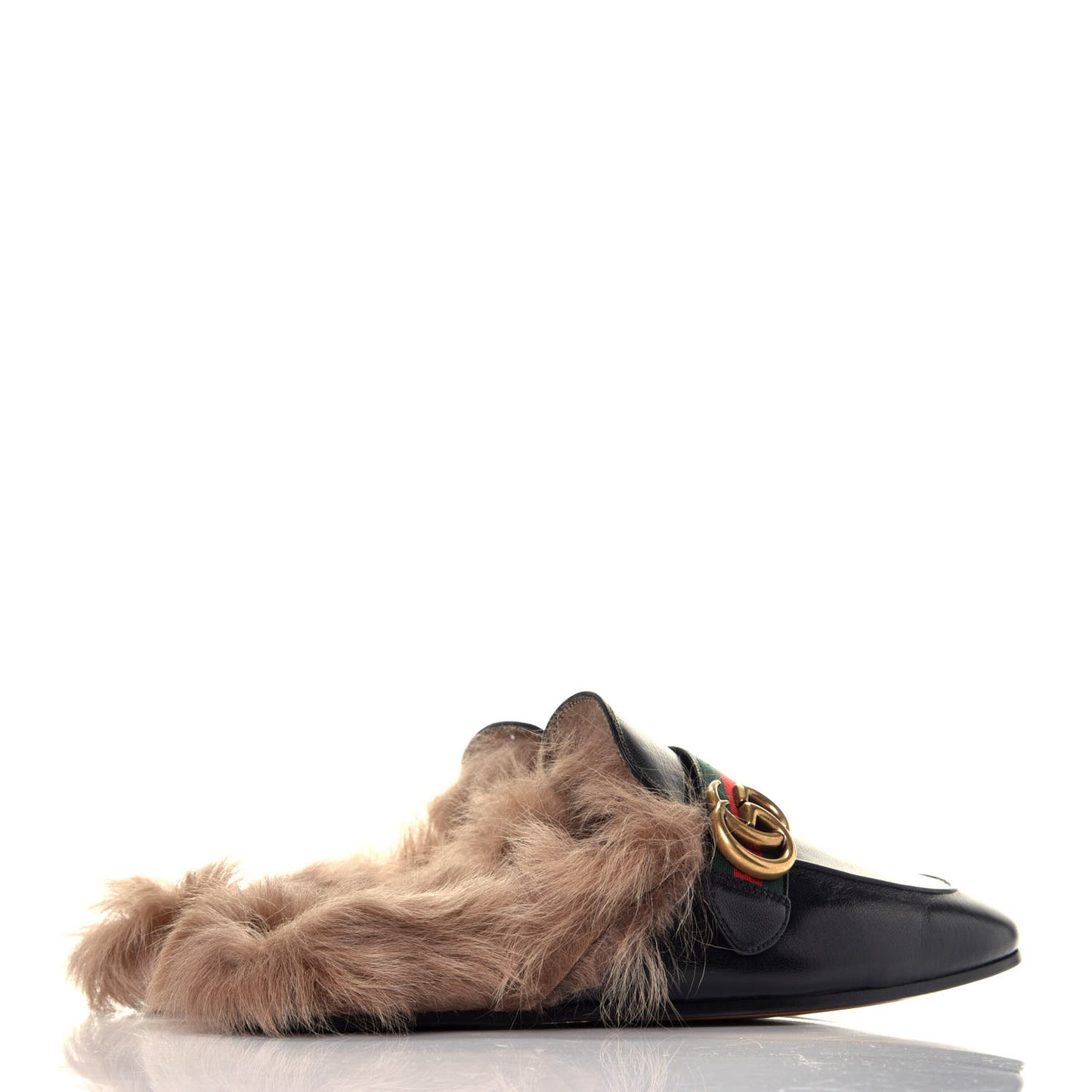 Goatskin Fur Web GG Mens Princetown Slippers 8 Black
