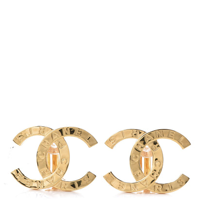 Chanel Metal CC Paris Button Clip On Earrings Gold 1 of 5