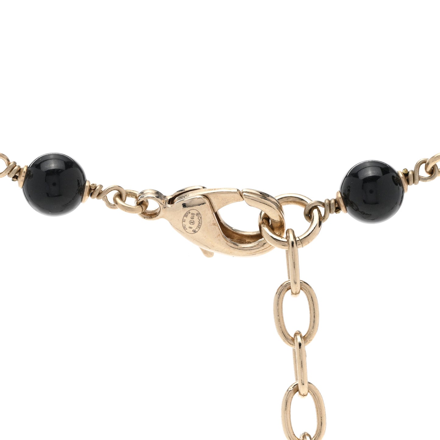 Pearl Crystal Bead CC Long Necklace Black Gold