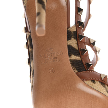 Valentino Garavani Canvas Leopard Print Rockstud Ankle Strap Pumps 36 Tan 6 of 7