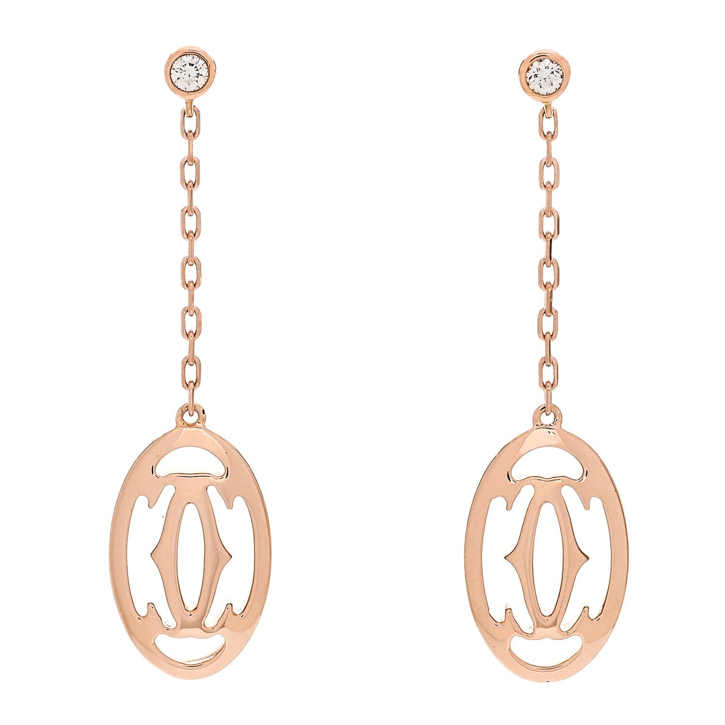 18K Pink Gold Diamond C De Cartier Logo Drop Earrings