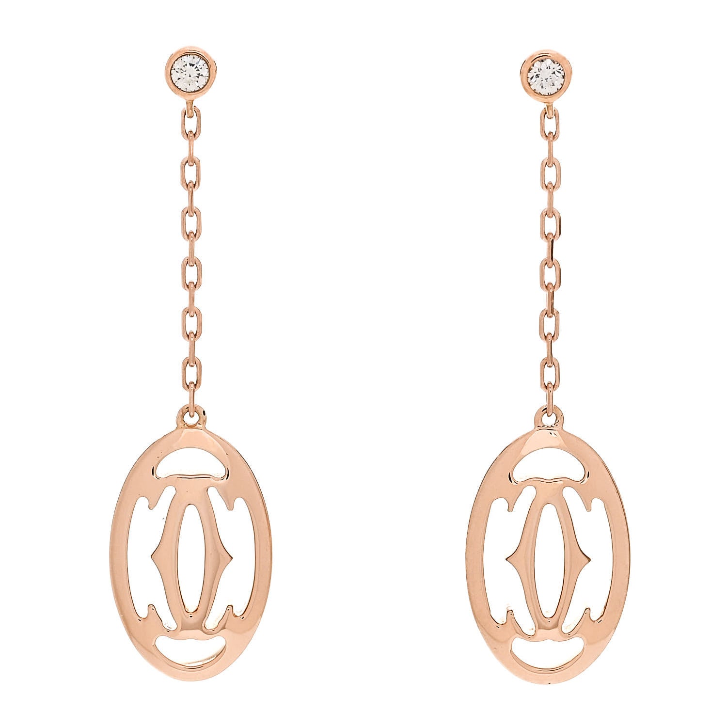 Cartier 18K Pink Gold Diamond C De Cartier Logo Drop Earrings 1 of 4