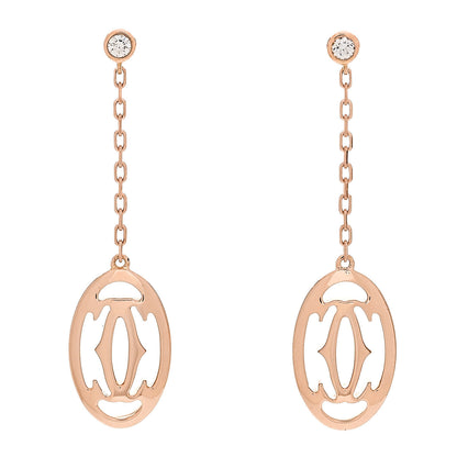 Cartier 18K Pink Gold Diamond C De Cartier Logo Drop Earrings 1 of 4