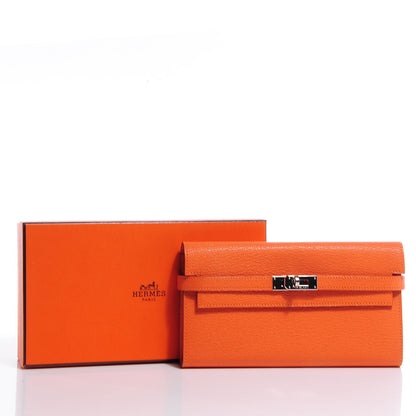 Hermes Chevre Mysore Kelly Longue Wallet Orange 5 of 9