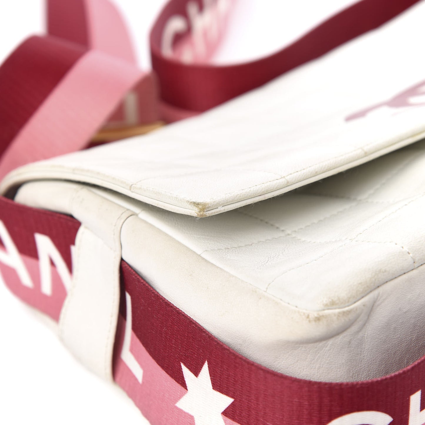 Lambskin Square Stitched Sport Flap White Red