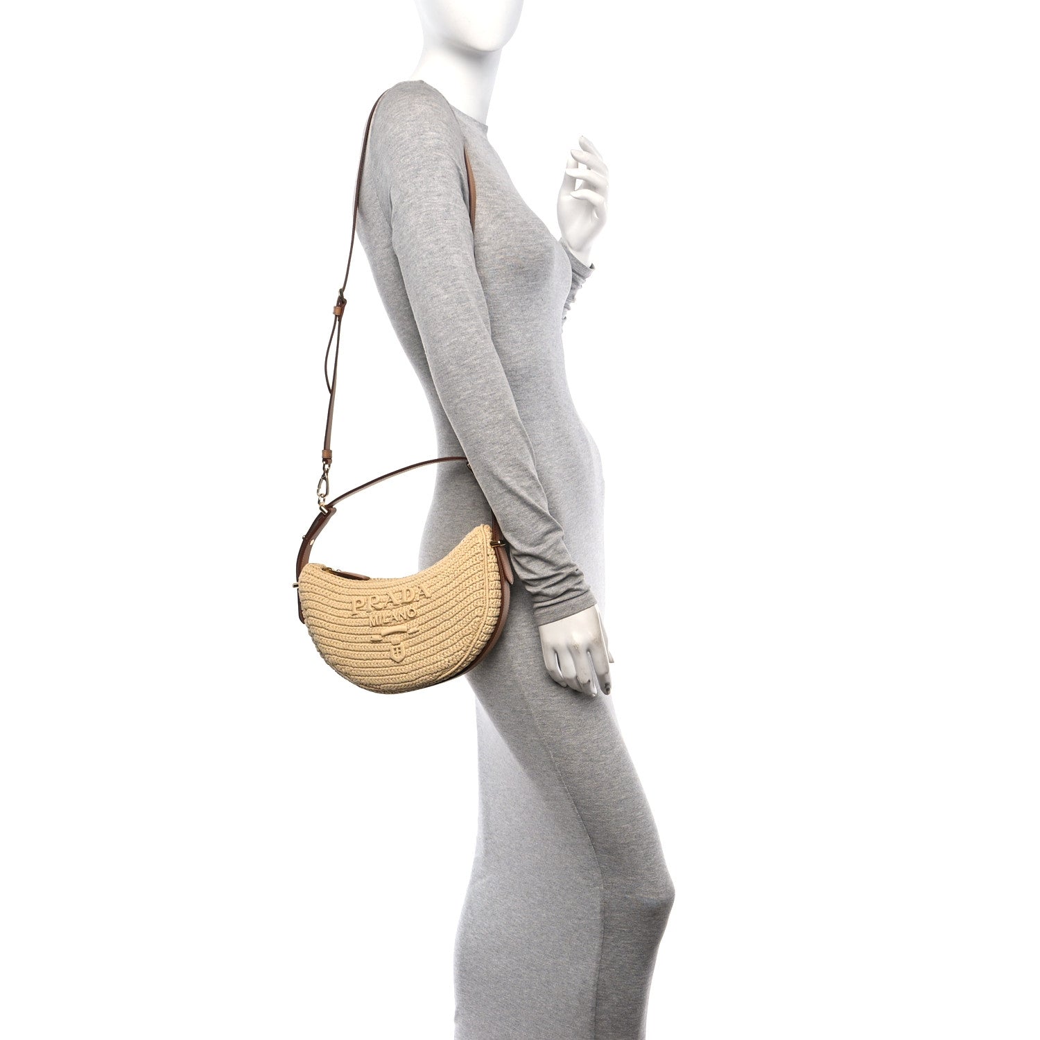 Prada Yarn Raffia Effect Crochet Arque Shoulder Bag Natural 2 of 10