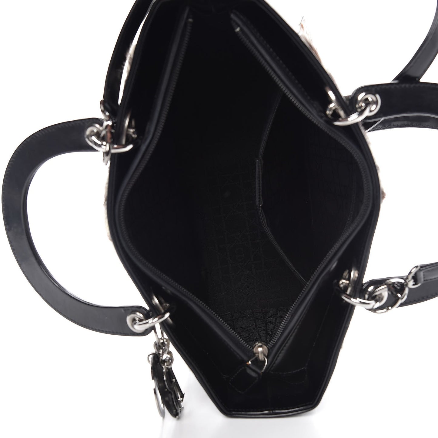 Patent Pony Hair Deer Print Large Lady Dior Black