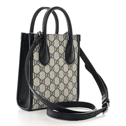 Gucci GG Supreme Monogram Textured Dollar Calfskin Mini Retro Interlocking G Tote Bag Beige Blue 3 of 10