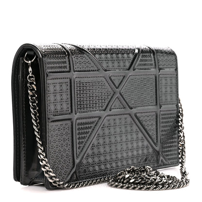 Christian Dior Metallic Patent Micro-Cannage Diorama Wallet on Chain Pouch Onyx Black 3 of 9