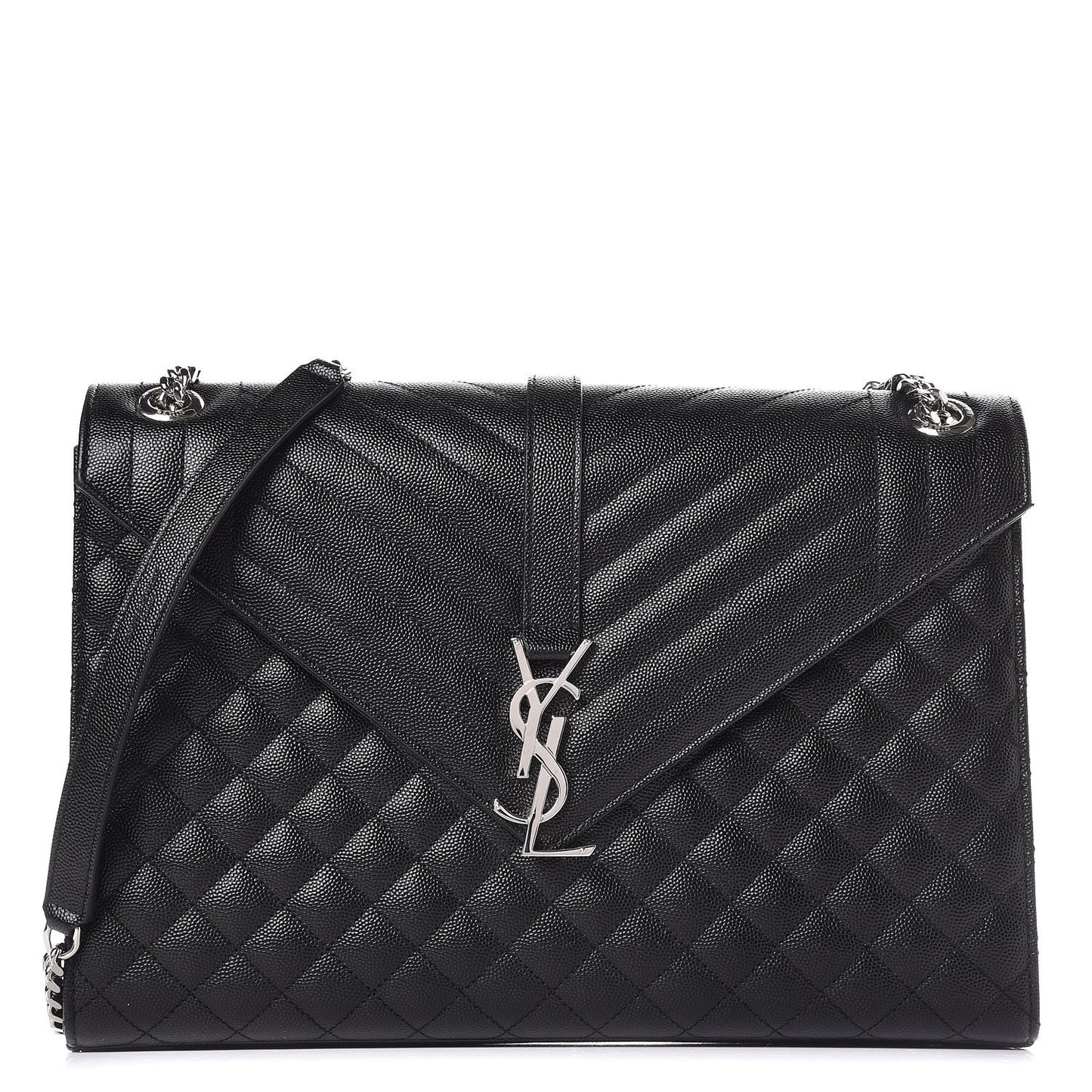 Grain De Poudre Textured Mixed Matelasse Large Triquilt Monogram Satchel Black