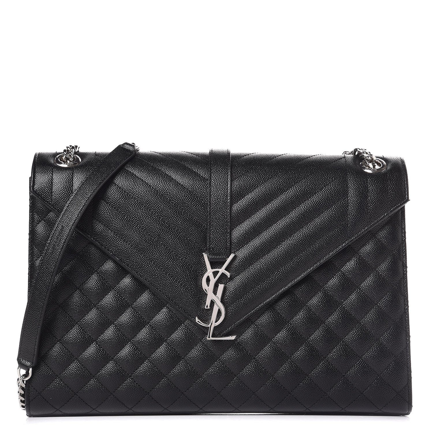 Saint Laurent Grain De Poudre Textured Mixed Matelasse Large Triquilt Monogram Satchel Black 1 of 8