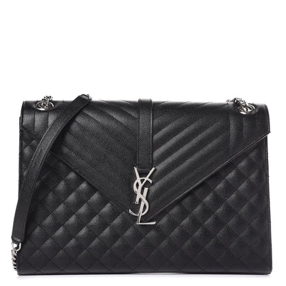 Saint Laurent Grain De Poudre Textured Mixed Matelasse Large Triquilt Monogram Satchel Black 1 of 8