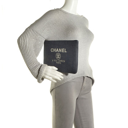 Chanel Canvas Large Deauville Pouch Clutch Blue 2 of 8