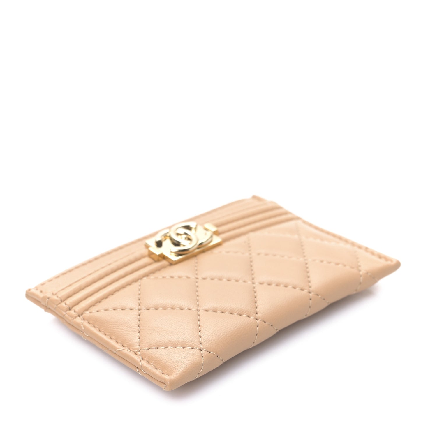 Lambskin Quilted Boy Card Holder Beige