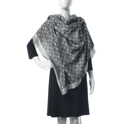 Louis Vuitton Wool Silk Monogram Denim Shawl Black 2 of 4