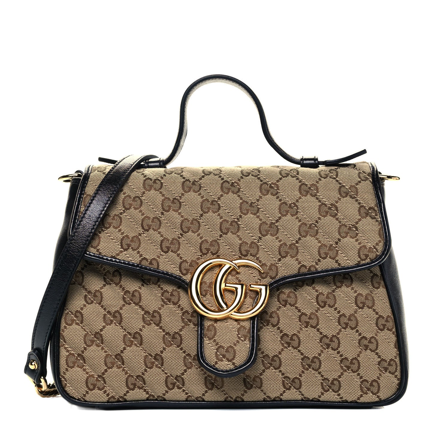 Monogram Azalea Calfskin Matelasse Diagonal Small GG Marmont Top Handle Shoulder Bag Beige Ebony Black