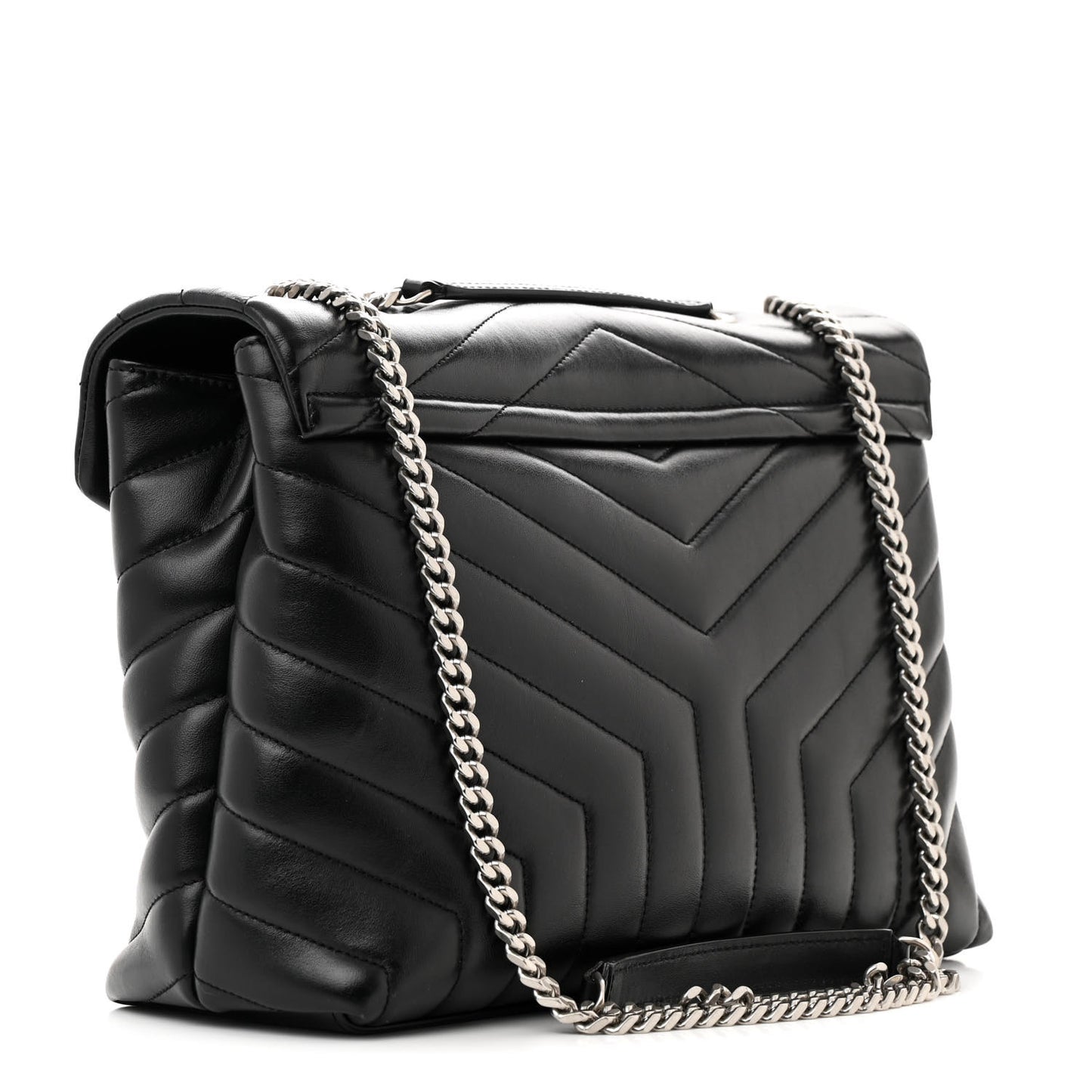 Calfskin Y Quilted Monogram Medium Loulou Chain Satchel Black