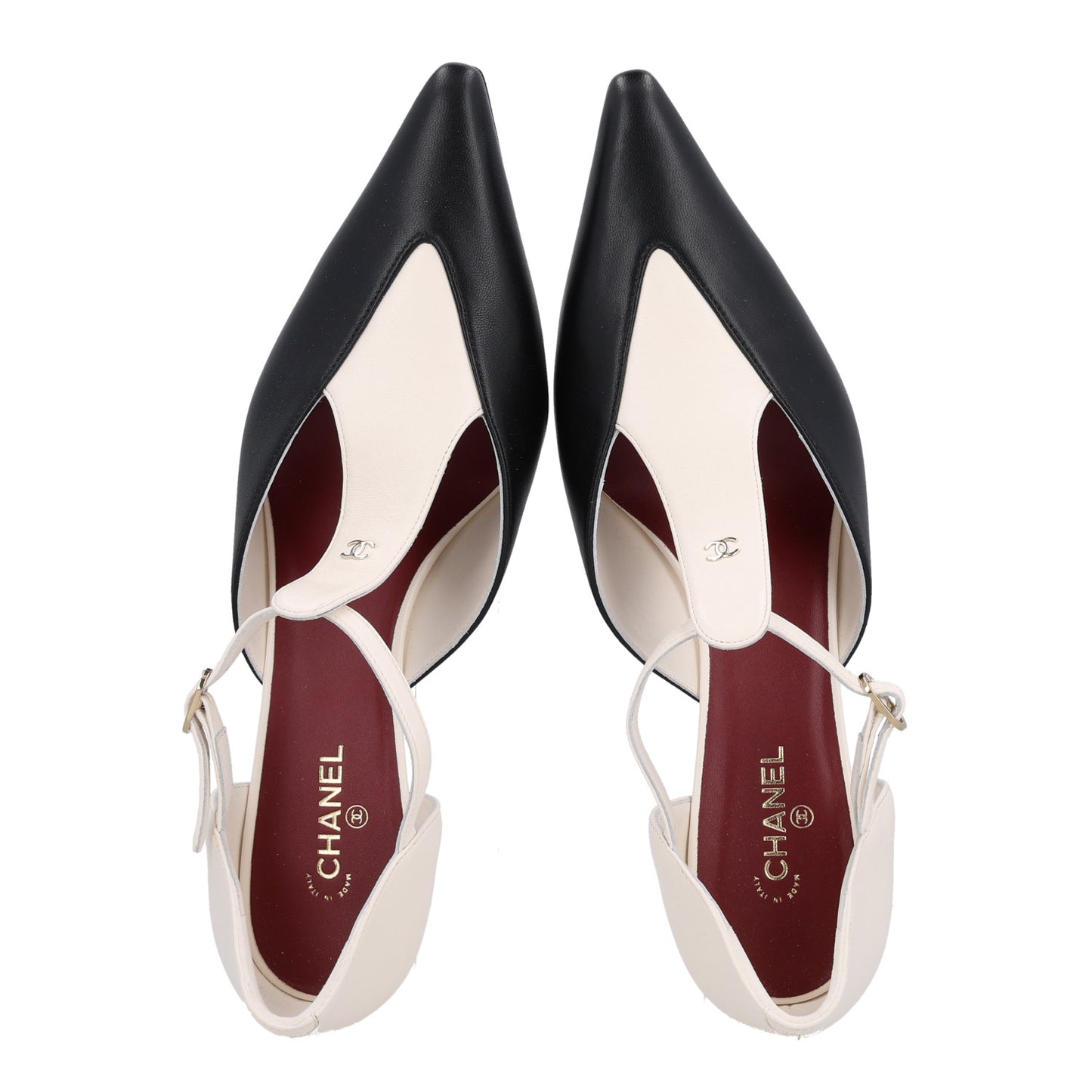 Lambskin CC Slingback Pumps 40 White Black